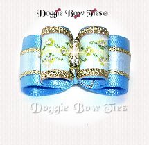 Dog Bow, In Between Size, Embroidered Band, Copen Blue