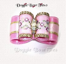 Dog Bow, In Between Size, Embroidered band, Pink