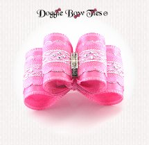 Dog Bow-InBetween Size, Diamond Band Silver and Pink
