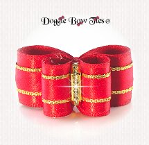 Dog Bow-InBetween Size, Satin Red and Gold
