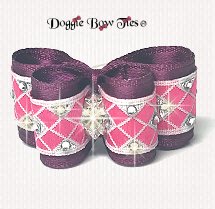 Dog Bow, In Between Size, Crystal Checkmate-Fuchsia
