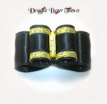 In Between Size Dog Bows-Classic Black and Gold, crystal channel center