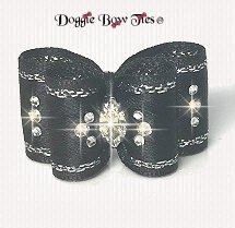 Dog Bow, In Between Size, Tinsel Thread, Black w/Silver