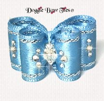 Dog Bow, In Between Size, Tinsel Thread,Blue w/Silver