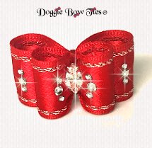 Dog Bow, In Between Size, Tinsel Thread,Red w/Silver