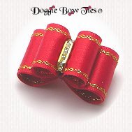 Dog Bow-In Between Size,RED satin with gold edge