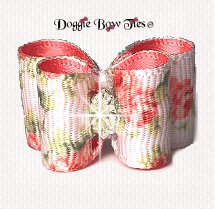Dog Bow, In Between Size, Victorian Roses Coral