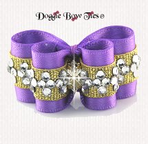 Dog Bow~InBetween Size, Crystal Diamond Band, Grape