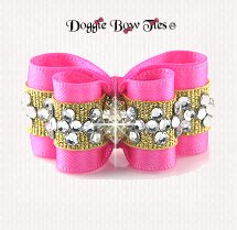 Dog Bow~InBetween Size, Crystal Diamond Band, Hot Pink