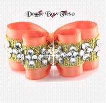 Dog Bow~InBetween Size, Crystal Diamond Band, Peach