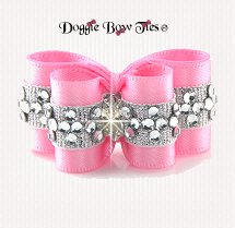 Dog Bow~InBetween Size, Crystal Diamond Band, Pink