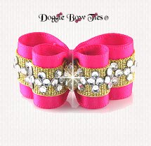 Dog Bow~InBetween Size, Crystal Diamond Band, Shocking Pink