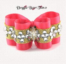 Dog Bow~InBetween Size, Crystal Diamond Band, Watermelon