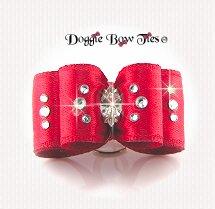Dog Bow-Inbetween Size, Crystal Satin, Red