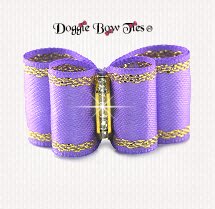 Dog Bow~InBetween Size, Satin with Gold Thread, Lilac