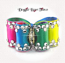 Dog Bow-InBetween Size, Rainbow, Crsytal Edge
