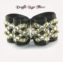 Dog Bow, In Between Size , Black and Gold Crystal
