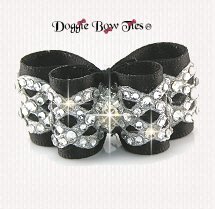 Dog Bow, In Between Size Black and Silver Crystal