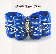 Dog Bow-Inbetween Size, XO, Royal Blue with Silver