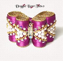 Dog Bow- Full Size Petite II, Pearl-Festive Fuchsia-AB Crystal