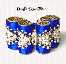 Dog Bow- Full Size Petite II, Pearl-Royal Blue-Crystal