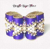 Dog Bow- Full Size Petite II, Pearl-Royal Purple-AB Crystal