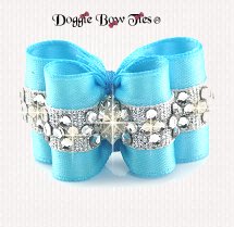 Dog Bow-Petite Full Size, Crystal Diamond Band~Aegean Blue