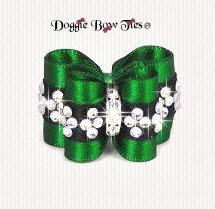 Dog Bow-Petite Full Size, Crystal Center Band, Emerald Green