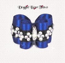 Dog Bow-Petite Full Size, Crystal Center Band, Royal Blue