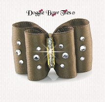 Dog Bow~Petite Full Size, Satin with Crystal, Ermine