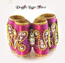 Dog Bow-Petite Full Size, Festive Fuchsia, Crystal