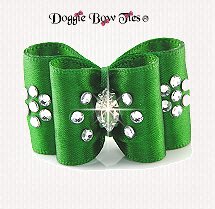 Dog Bow~Petite Full Size, Crystal Flower, Emerald Green