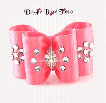 Dog Bow~Petite Full Size, Crystal Flower, Peach