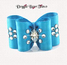 Dog Bow~Petite Full Size, Crystal Flower, Turquoise