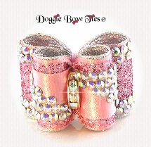 Dog Bow-Petite Full Size, Soft Pink, Crystal and Glitter