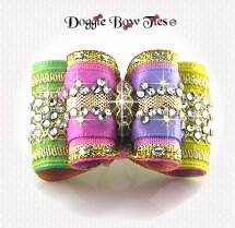 Dog Bow-Petite Full Size, Crystal Rainbow, Band of Gold