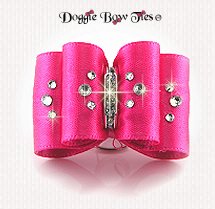 Dog Bow-Petite Full Size, Crystal Shocking Pink