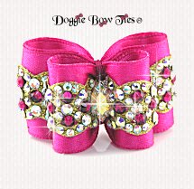 Dog Bow-Petite Full Size, Crsytal Weave AB Crystal, Azalea