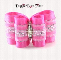 Dog Bow~Petite Full Size, Diamond Band, Hot Pink