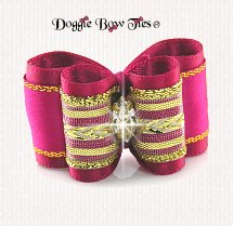 Dog Bow- Full Size Petite-Gold Chevron-Fuchsia