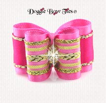 Dog Bow- Full Size Petite-Gold Chevron-Pink