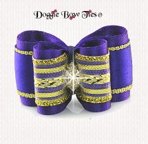 Dog Bow- Full Size Petite-Gold Chevron-Purple