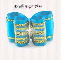 Dog Bow- Full Size Petite-Gold Chevron-Turquoise