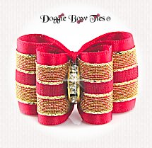 Dog Bow-Petite Full Size, Red Satin with Gold Mesh Band