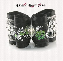 Dog Bow-Full Size, Petite, metallic Floral Jacquard, Green