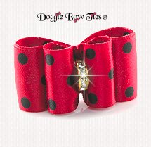 Dog Bow~ Red w/Black Polka Dots Satin