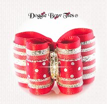Dog Bow-Petite Full Size, Red and Silver Dotted Swiss