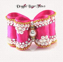 Dog Bow~Petite Full Size, Diamonds & Pearls Shocking Pink 22