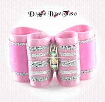Dog Bow-Petite Full Size, Silver Chevron, Ice Pink