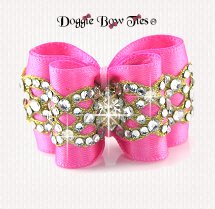 Dog Bow- Full Size Petite, Gold Crystal Pink